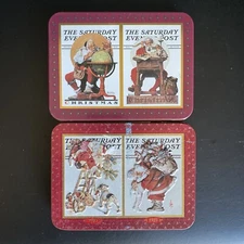The Saturday Evening Post Playing Cards Santa Norman Rockwell 2 Tins, 4 Decks