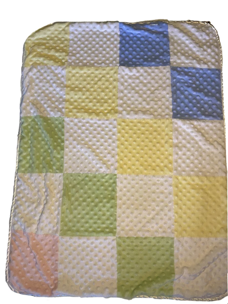 Just Born Pink White Blue Green Patchwork Bump Minky Dot Baby Blanket