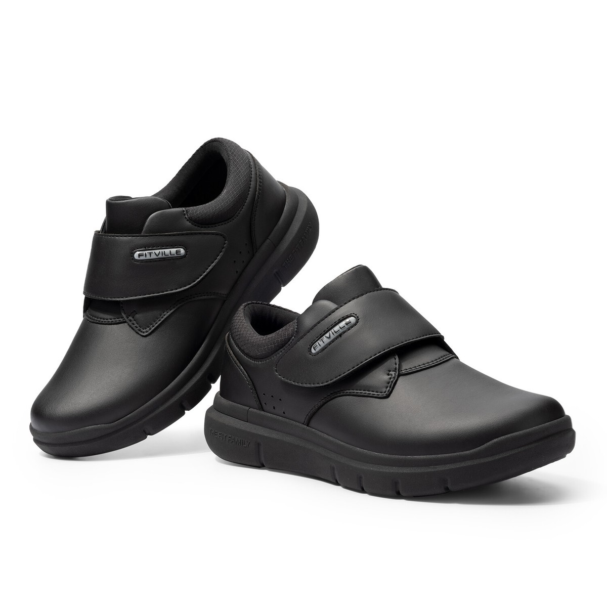 Men\'s 11XW Black Loafers orthotic, diabetic with Velcro Strap Boxer Dogs - 9921 - Orthopedic Shoes by Apis - Black  main image 2