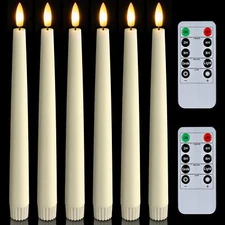 Homemory 6 Pcs Waxy Flameless Taper Candles with Remote Flickering Battery Op...