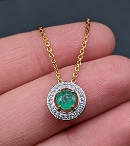 Authentic Green Emerald Gemstone Halo Gold Plated Sterling Silver Pendant Chain Necklace