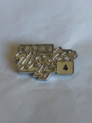 Safe Worker Award Tie Tack Lapel Pin 4 Years Silver Color Metal