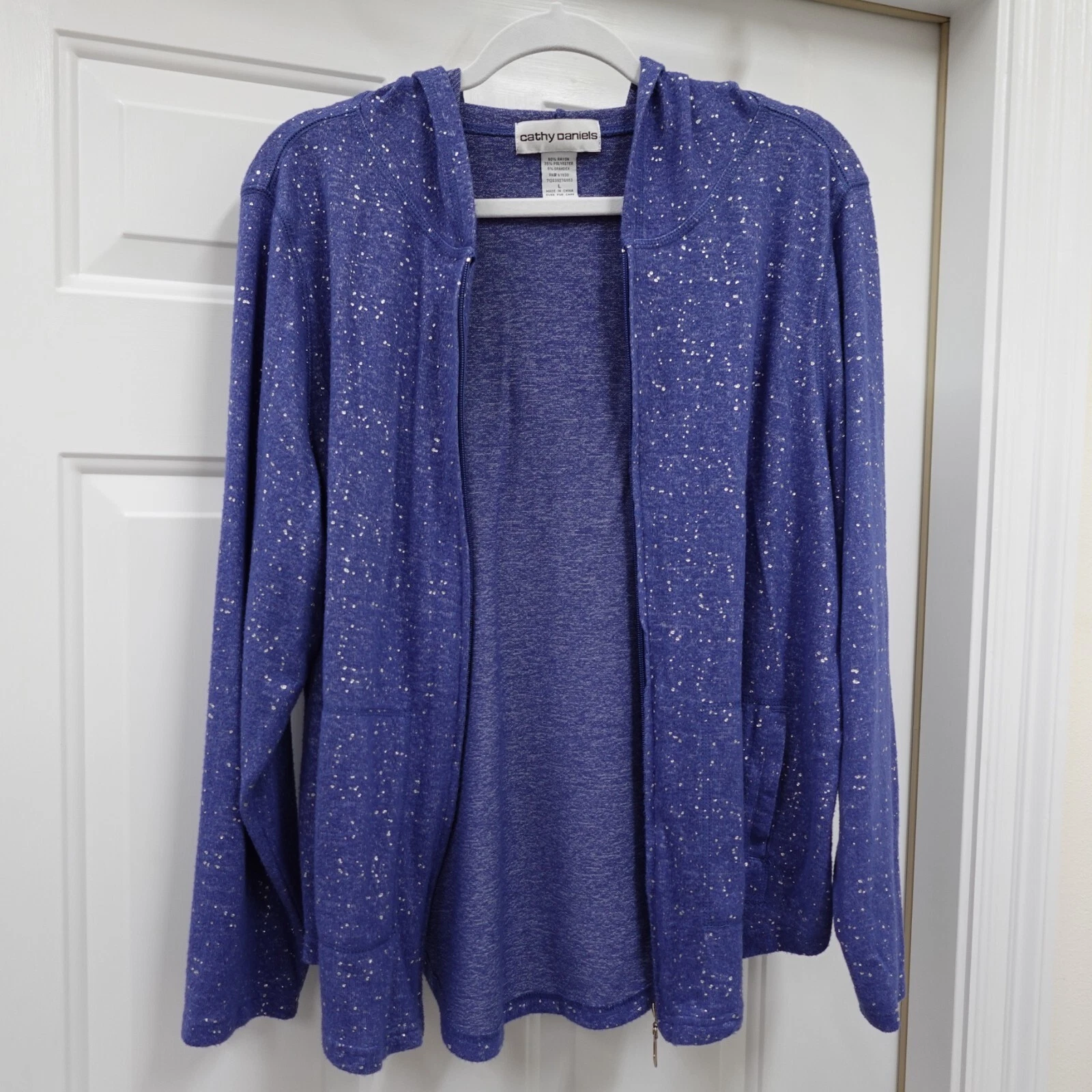 VETEMENTS Cathy Daniels Giacca Donna Grande Zip Felpa con Cappuccio Blu Argento Primavera Pilates Yoga