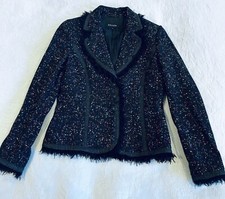 Escada Boucle Designer Tweed Rare Rainbow Jacket Size 38 Black Speckles