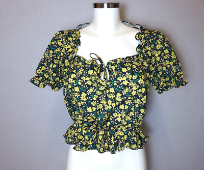 Süsse Bluse, Kurzarm, Rüschen, Urban Outfitters, gelbe Blümchen, Gr. M