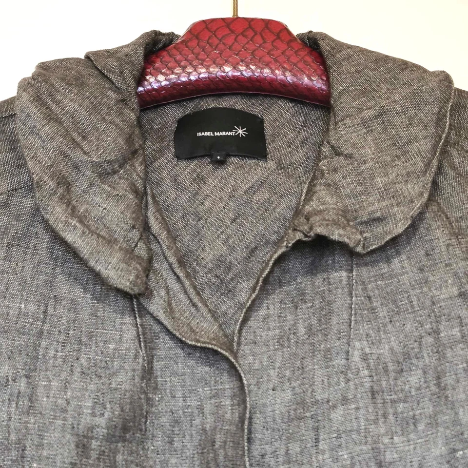 Isabel Marant Natural Linen Blazer Brown Tweed Tailored Fit Crop Jacket Size S - Imagem 4 de 4