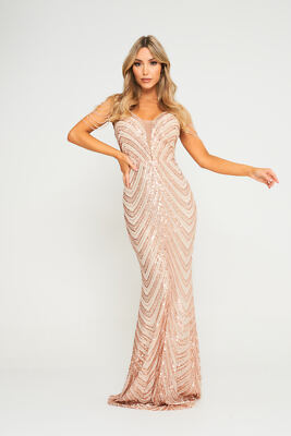 slim fit dress slacks Elegant V-Neck Floor Length Sequins Gold Bridesmaid Dress main image 1