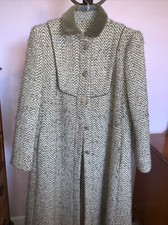 Long Wool Tweed Coat W Velvet Collar, Velvet Buttons. Made In USA. Size 10.