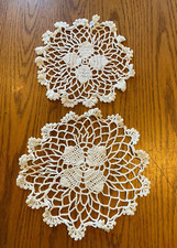 Lovely Pair Vintage White Crocheted Cotton Lacy Doily Doilies 8.5" in diameter