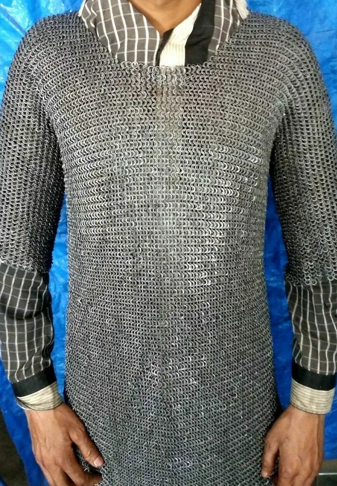 Medieval Armour Mild Steel 9mm Round Riveted Ring Chainmail Shirt Oil Finish - Image 3 of 4