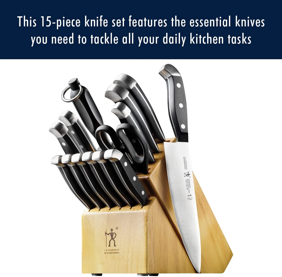 HENCKELS Statement Kitchen Knife Block Set 15 Pcs Chef Kitchen Steak Sharpener