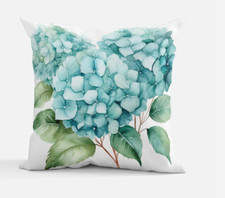 Teal Hydrangea Throw Pillow Cottagecore Decor 14"x14" 18"x18" Ships Free
