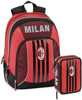 AC MILAN SCHOOLPACK - ZAINO SCUOLA ORGANIZZATO 3 CERNIERE PIU' ASTUCCIO 3  ZIP | eBay