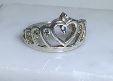 Vintage Sterling Silver CROWN Ring CZs Size 8.25