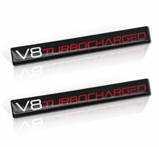 2 - Brand New Embossed Aluminum V8 Turbocharged Turbo Badge Emblem Black Red