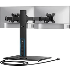 Dual Monitor Mount with Power Outlet, Computer Monitor Stand with Sturdy Glas...