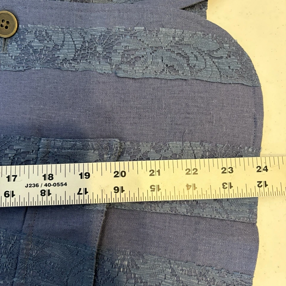 Coldwater Creek Womens Linen Blend Blazer Size Petite Large Lace Boho Western - Image 4 of 4