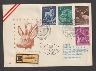 20.5.1959 FDC Reko Waldtiere nach D