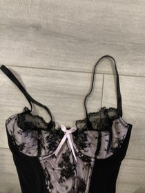 Ann Summers Black & Light Pink Satin Lace & Mesh Suspender Basque Size 36B