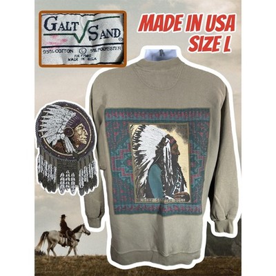 Vintage Chief Sitting Bull Sweatshirt Green Fade Galt Sand USA Made Size Large