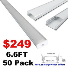 50Pack 1M 2M Aluminum U Channel Diffuser System for 6mm 8mm 10mm LED Strip light