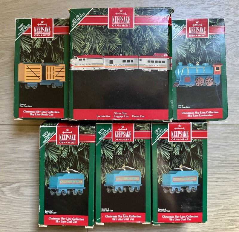 1992 Hallmark Lot of 6 Sky Line Collection Train Christmas Ornaments
