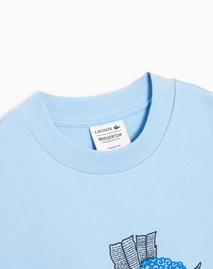 Lacoste X Netflix Mens Sweatshirt Light Blue Pullover With Logo - Size S thumbnail 3