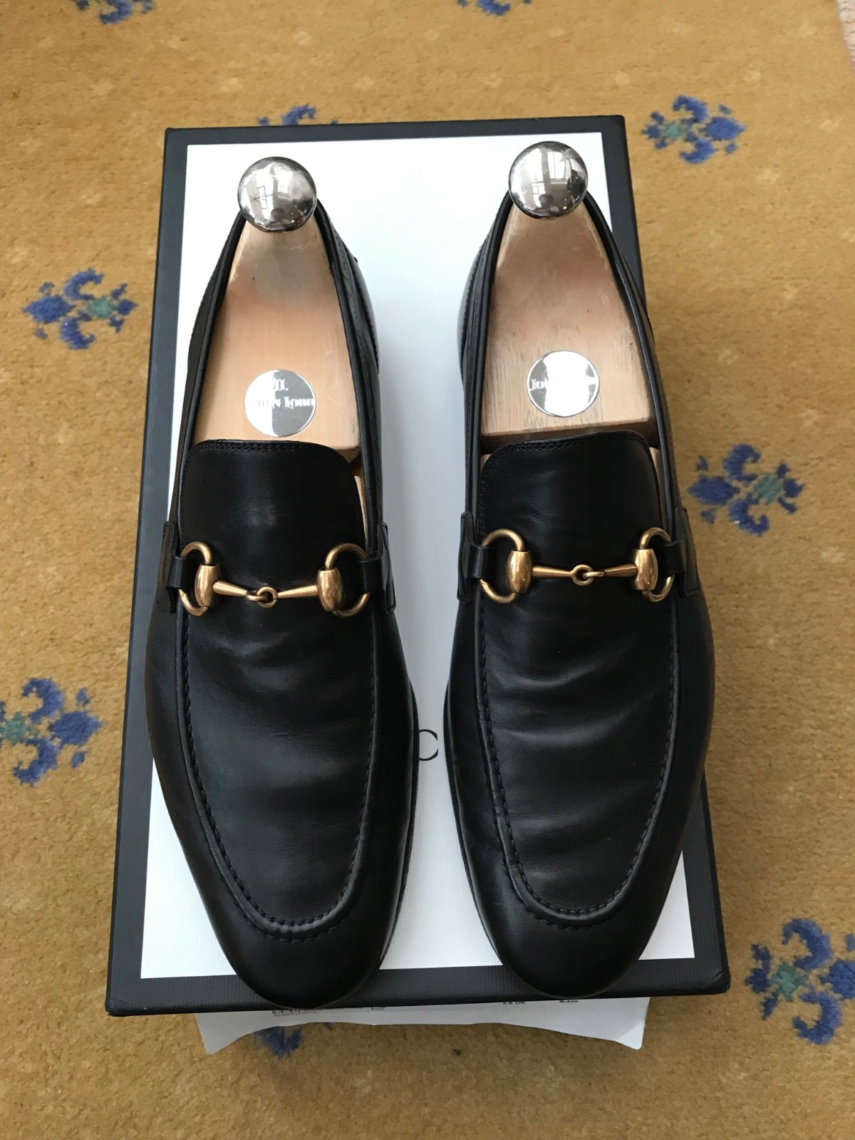 Gucci Loafers Leather Shoes Jordaan Black Gold Horsebit Mens US 6.5 UK 5.5 39.5 thumbnail 6