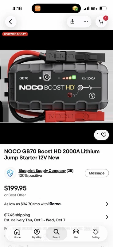 NOCO GB70 Boost HD 2000A Lithium Jump Starter 12V