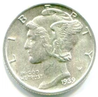1939 Silver Mercury Dime !! Full Clear Fasces ! AU
