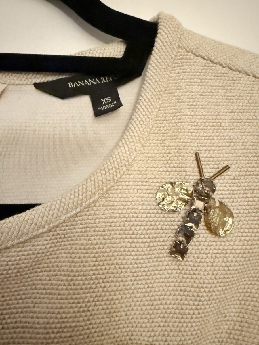 Banana Republic Bee Jeweled Sleeveless Top Wilderkind Bug Women's Size XS Beige View 6
