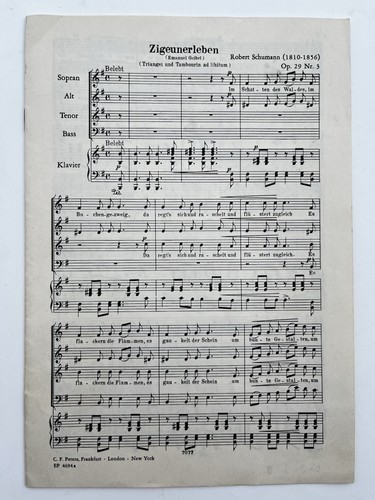 Robert Schumann: "ZIGEUNERLEBEN" 4st. (SATB) Chorpartitur mit Klavierbegleitung