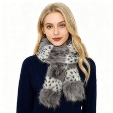 Women Faux Fur Scarf Long Soft Plush Winter Furry Neck Warmer Leopard Wrap