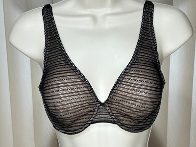 Natori Underwire Plunge Bra 32D Revive Full Fit Sheer Mesh Black Buff 734304