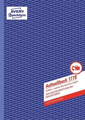 AVERY Zweckform 1778 Aufmaßbuch A4 selbstdurchschreibend 50 Blatt - B-Ware