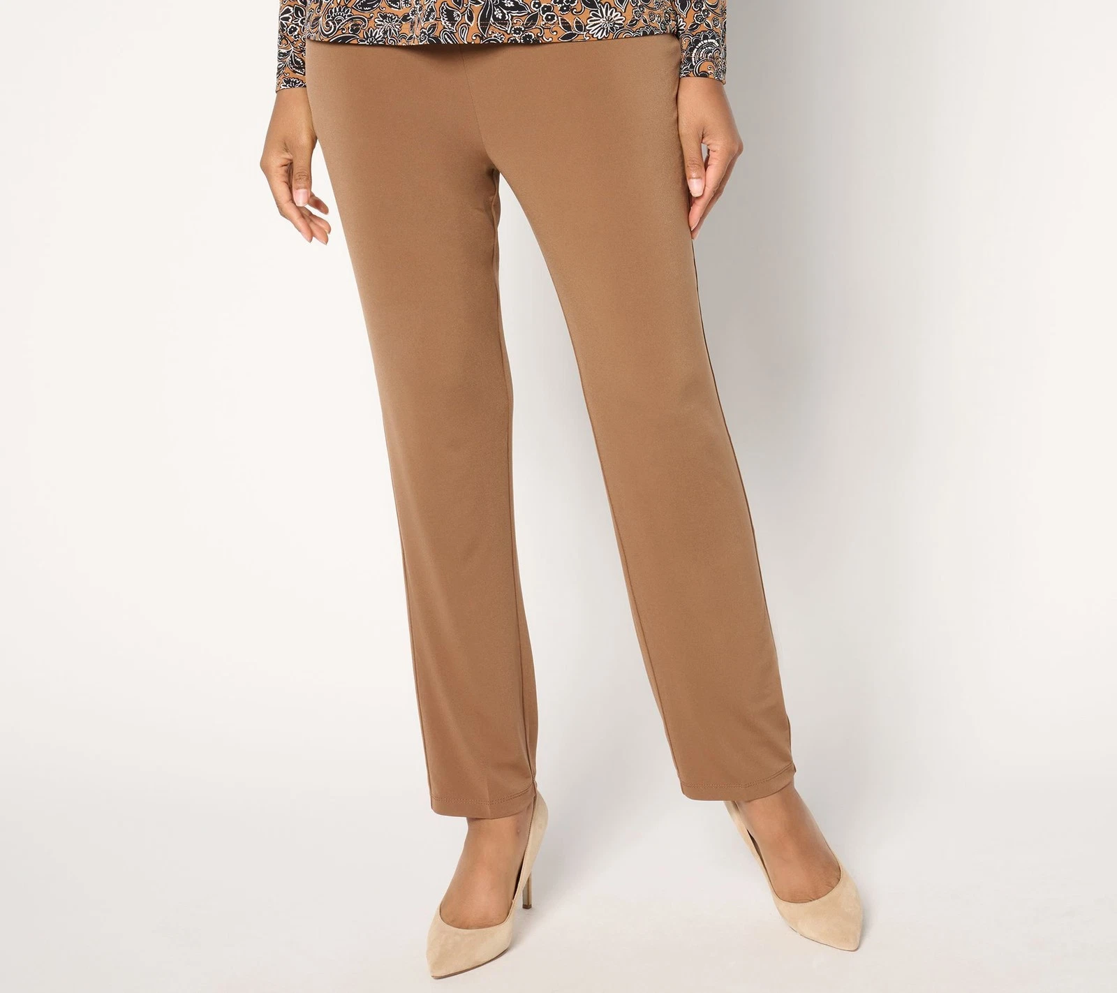 Susan Graver Women's Pants Sz XL Essentials Liquid Knit Slim Pant Brown A672485
