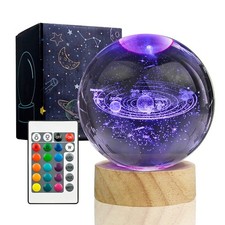 3D Solar System Crystal Ball Night Light with 16 Color 3.15",