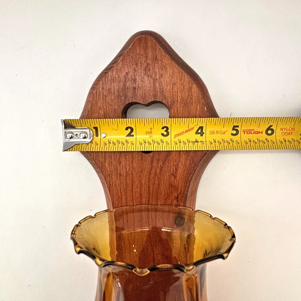 Arandela de parede madeira de pinho castiçais vidro âmbar fazenda década de 1980 vintage - Imagem 3 de 3