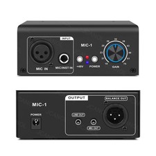 MIC-1 Microphone Preamp Mic Gain Booster with 2 Input Max 75db Gain 48V Phant...