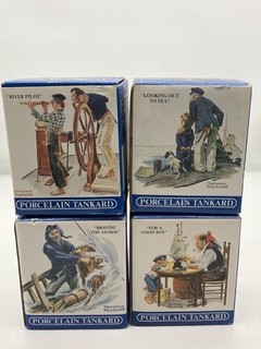 Vintage Norman Rockwell's Seafarers Collection Porcelain Tankards Set (lot of 4)