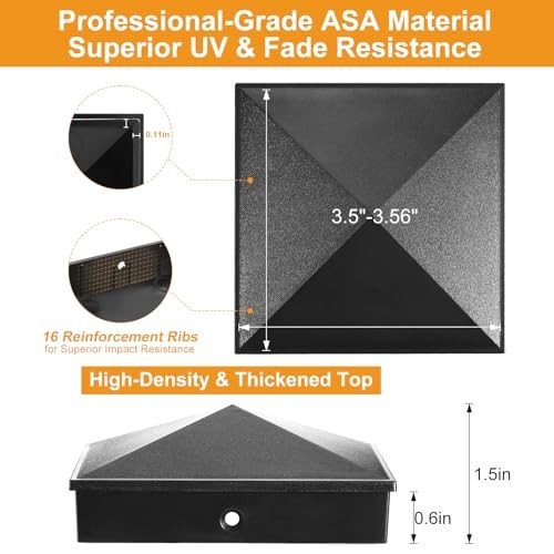 4x4 Black Post Caps (Fits 3.5"x3.5") - UV & Fade Resistant, 24 Pack for Fence & - Foto 4 di 8