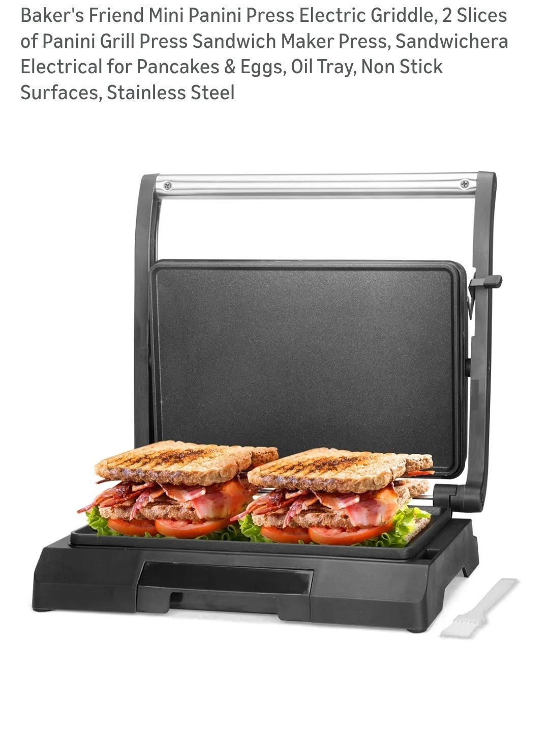 Baker's Friend Mini Panini Press Electric Griddle, 2 Slices of Panini Grill Pres
Opens in a new wind