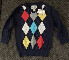 L K- Boys  Children  s Place Navy Blue Multicolor Argyle Sweater 12-18 Mths NWT