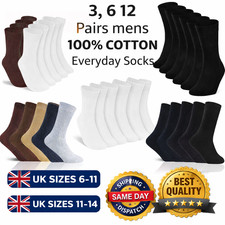 Mens 12 Pairs 100% COTTON Everyday Socks Big Foot Standard UK 6-11,UK 10-13