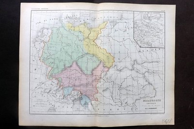 Cortambert 1852 Hand Col Map. Allemagne physique. Germany Physical 46