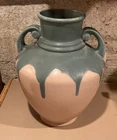 Vintage Roseville CARNELIAN I Double Handles 12" Tall Vase Green Drip Pink Nice