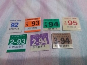 Tennessee License Plate Yearly Stickers/Decals 1992--1993--1994--1995--7 Diff.