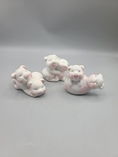 Vintage Ceramic Pink White 6 Pigs Playing Hugging Figurines Set of 3