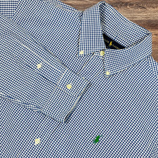 Ralph Lauren Long Sleeve Button Down Shirt Mens XL Slim Blue Check 100 Cotton