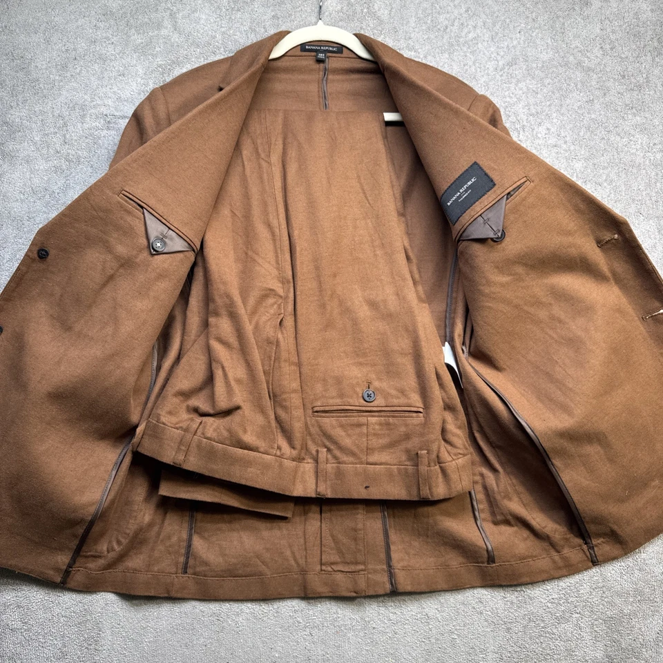 Traje de lino marrón Banana Republic para hombre ajuste a medida 38S chaqueta 31x30 pantalones Foto 4 de 4